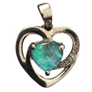 925 Sterling Silver Small Blue Opal Open Heart Pendant